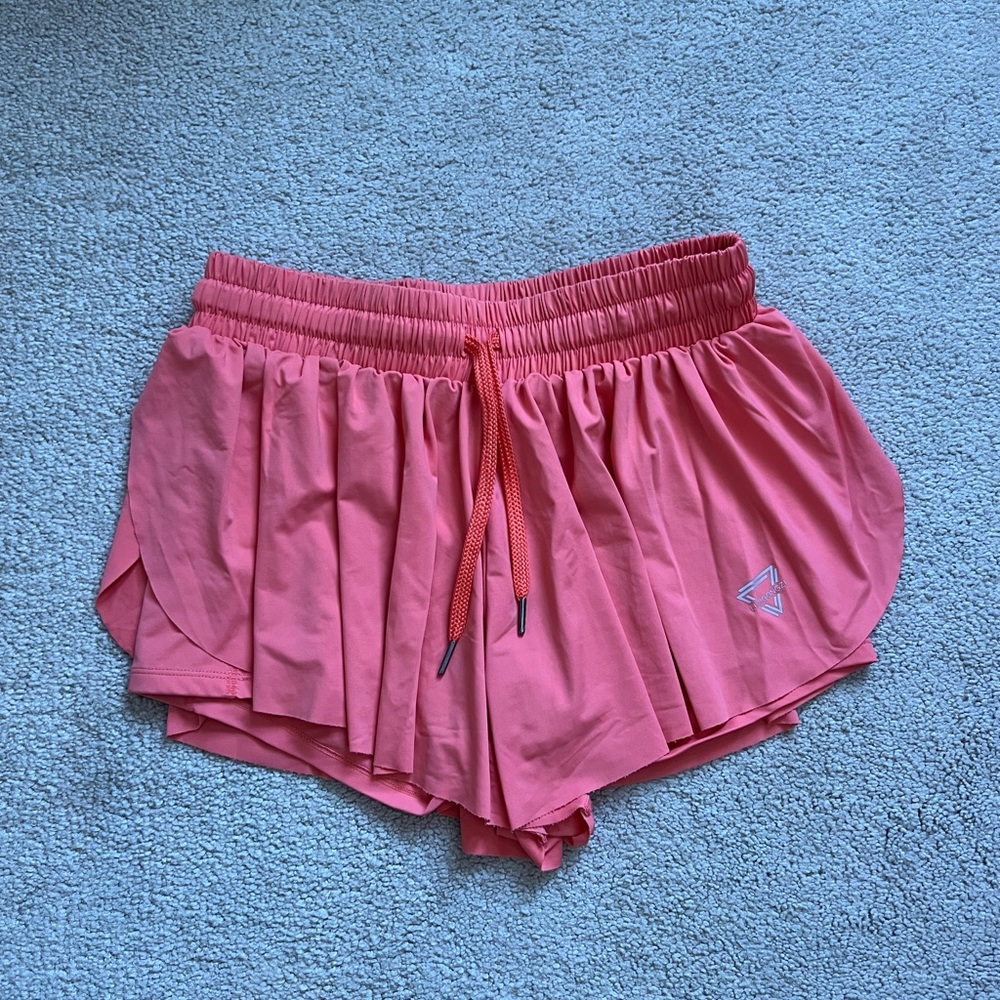 Women's Pink Athletic Pleated Run Shorts with Drawstring